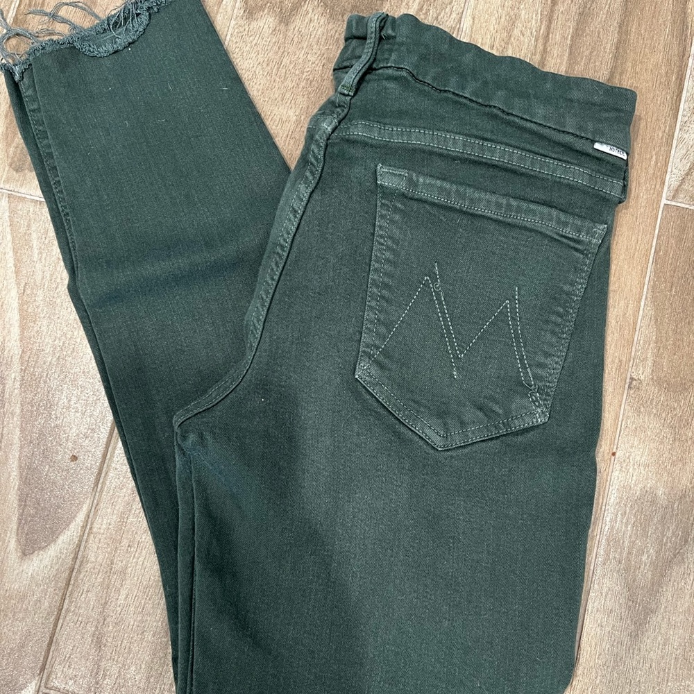 MOTHER High Waist Looker Ankle Fray Denim Jeans | Emerald
